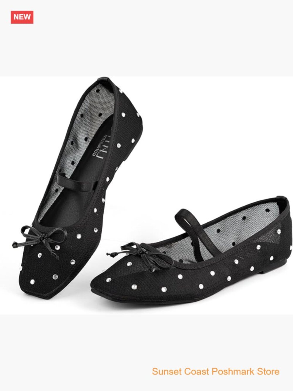 Ballet Flats with Rhinestone Lace Square Toe Mary Jane Slip-on Dressy